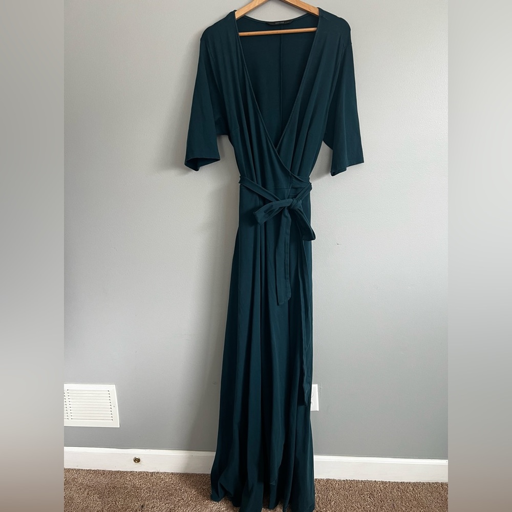 eShakti 2X 20W Floor Length Maxi Teal Modest Belted Wrap Dress